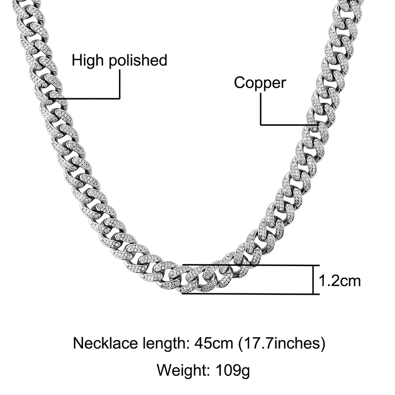 12mm 16-30 tums toppkvalitet bling zirconia isas ut miami kubansk kedja för män kvinnor hiphop halsband smycken271i