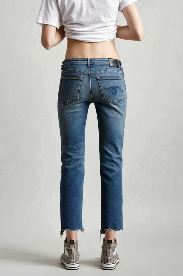 Women's Jeans New season Yang Mi's same quality single R13 indigo medium waist 8-9 hole straight jeans