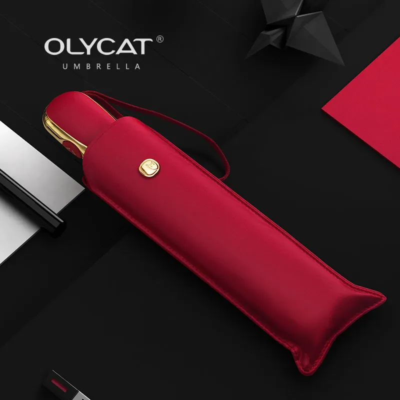 OLYCAT platte ultra licht zonbescherming UV-kast Regenachtige en zonnige paraplu 3 vouw automatische vrouw 220217