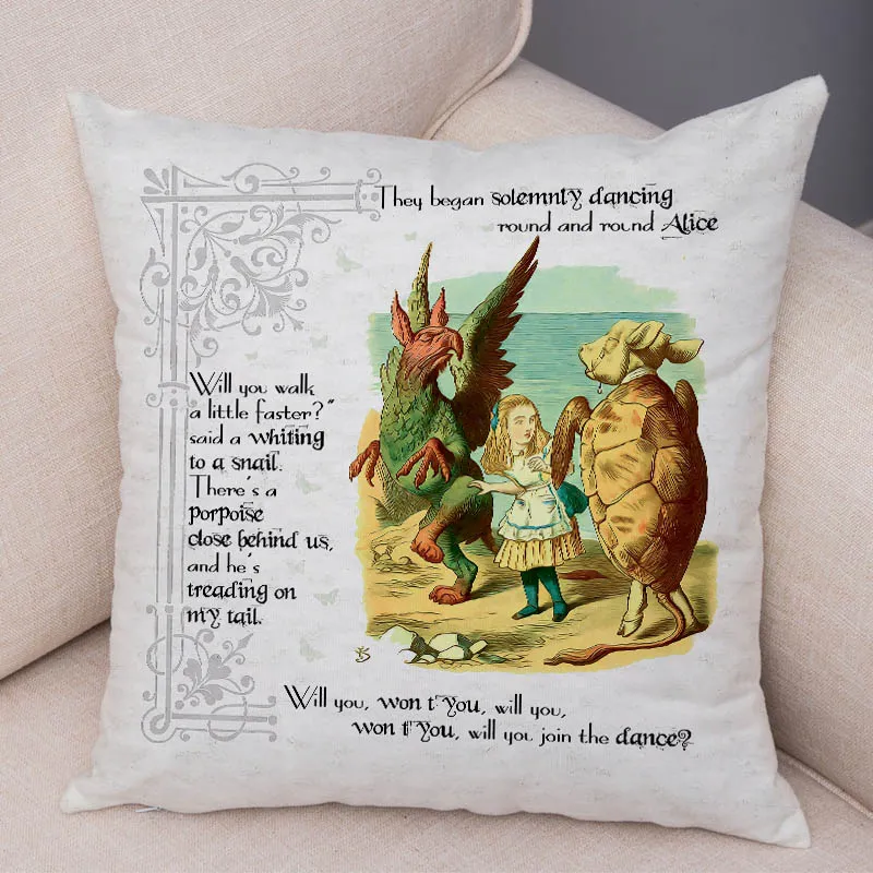 Alice in Wonderland Cushion Cover Cove Cute Rabbit Cat Printed Sofa Pillow Vintage Home Decorative Palow Case for Children Room1019825
