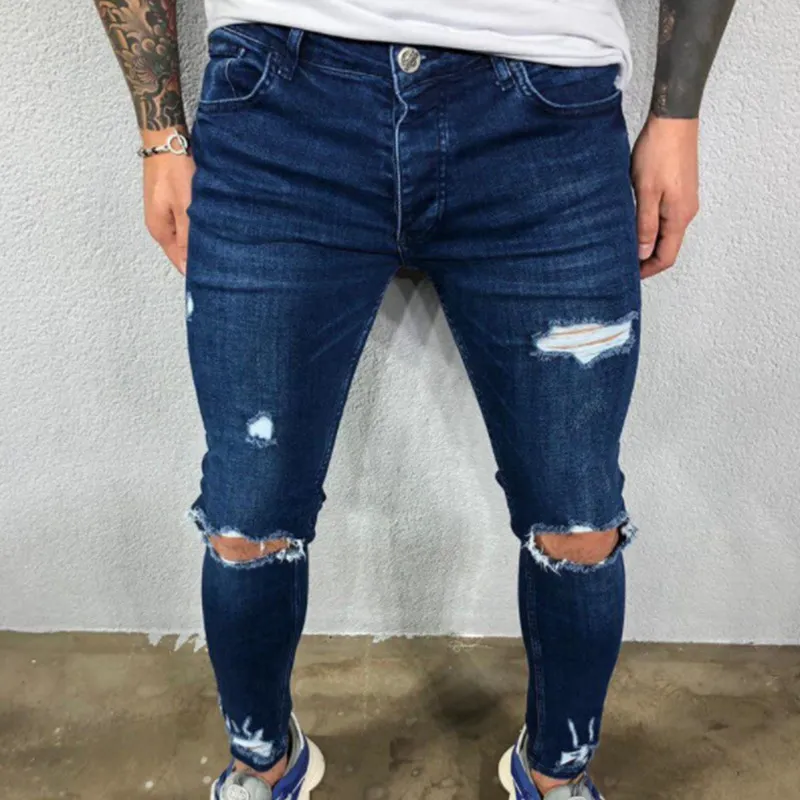 Ny stil Ripped byxor Slim Fit Stretch Mäns Jeans Fashion Casual Hip Hop Jeans F1209