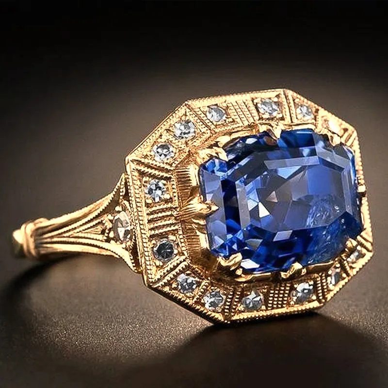 Bague de fiançailles en diamant de princesse topaze bleue, couleur or jaune 18 carats, bijoux cadeaux pour femmes, Ring2585786