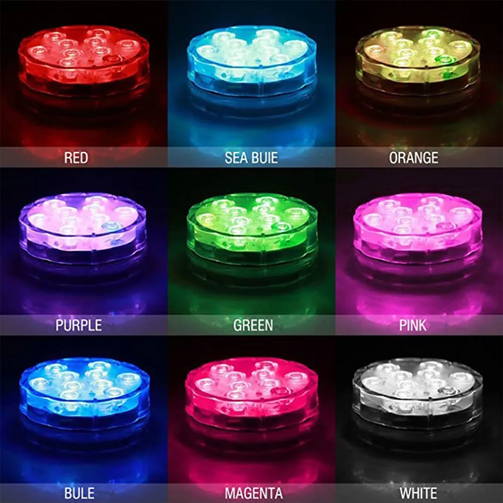 10 LED-Tauchknopf-Lichter für Aquarium, bunte Unterwasser-wasserdichte Lichter, Highlight-Fernbedienung, 7 Farben, Wassertank-Lichter