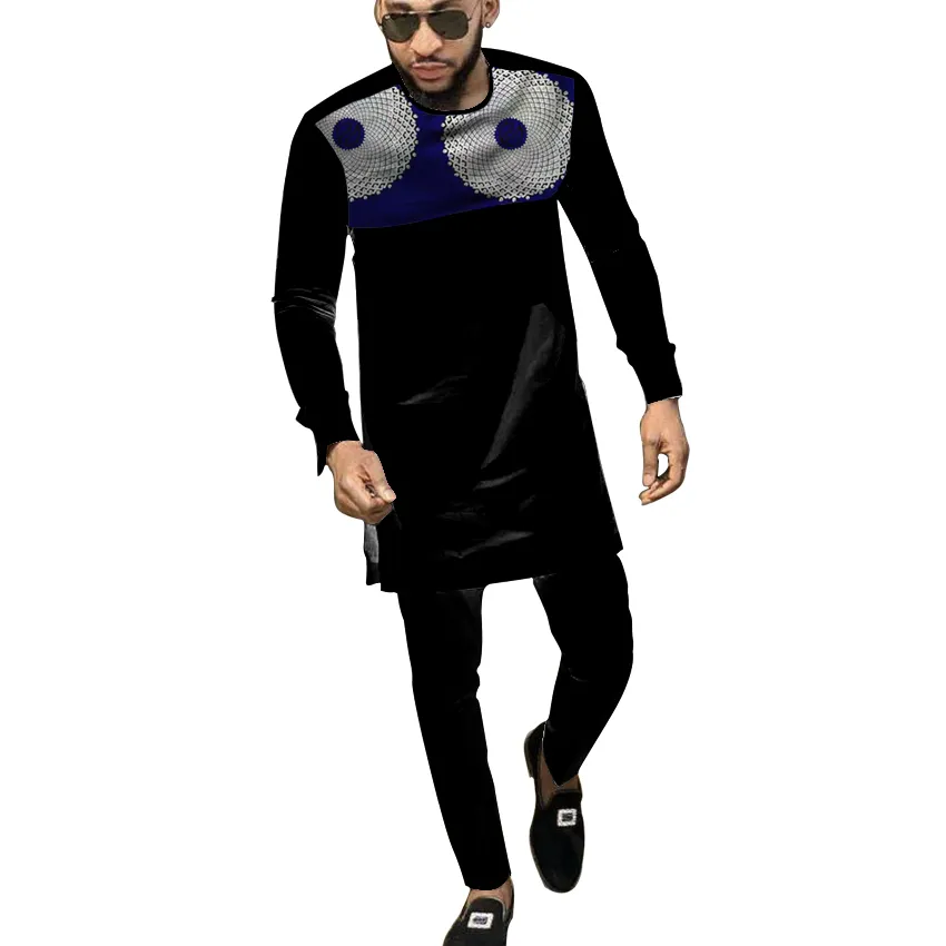 Black African Cothes for Men Dashiki National Man Patchwork camisa com sólida calça longa calça personalizada Africa Clothing LJ201125