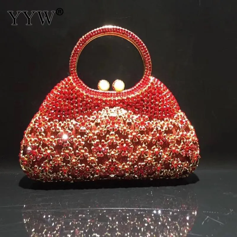 Or soirée et embrayages pour femmes cristal embrayage poignée supérieure sacs à main perlé strass sac à main fête de mariage sac à main rouge Q1117