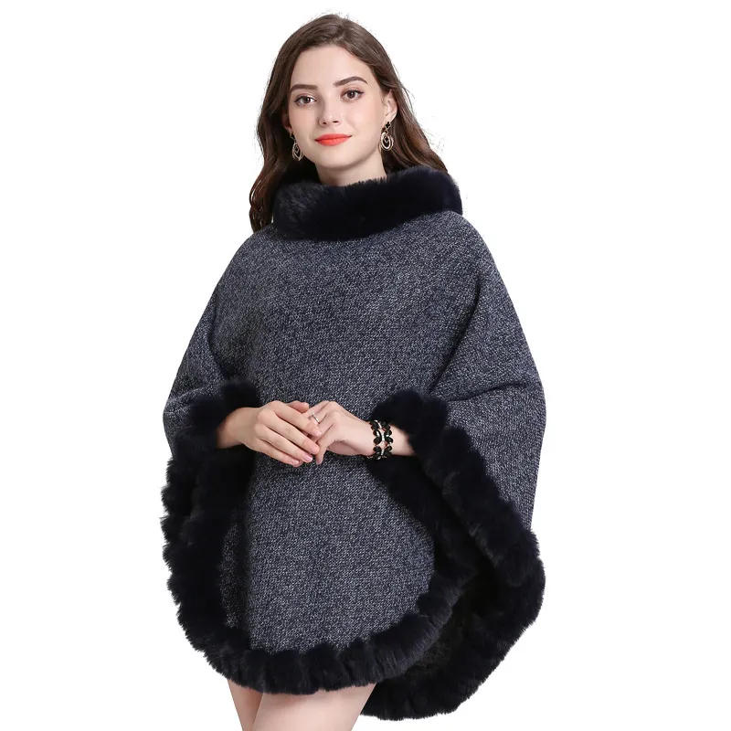 SWONCO col rond avec fourrure manteau d'hiver pour femme femme mode laine chat Poncho et Cape hiver Cape pour femme vestes 201214