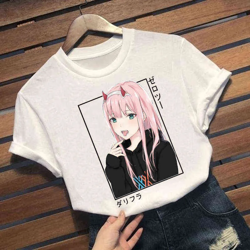 ホットアニメグラフィックTシャツ・ダーリン・アニメのゼロ2カワイイ漫画トップス原宿印刷Tシャツy2k aesthetic tシャツG220228