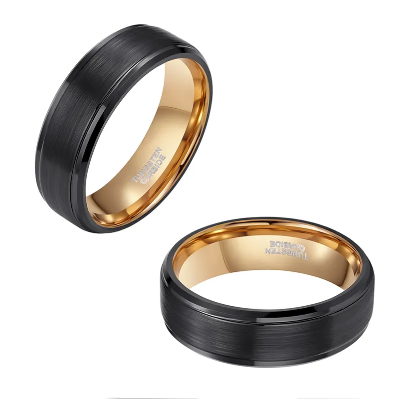 Somen Ring Men 8mm Tungsten Carbide Ring Brited Gold Gold Only Fintage Band Band Rings Anillos Hombre Y1128280J