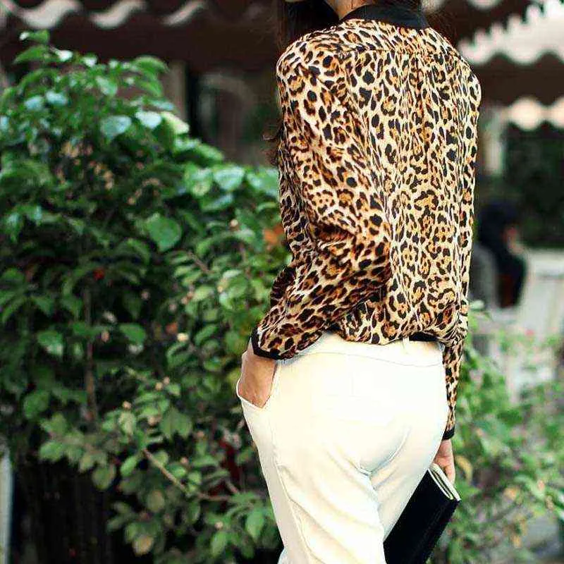 Leopard Print Frauen Bluse Langarm Chiffon Stoff Bluse V-ausschnitt Dame Büro Hemd Tunika Casual Lose Tops Plus Größe Blusasp5 H1230