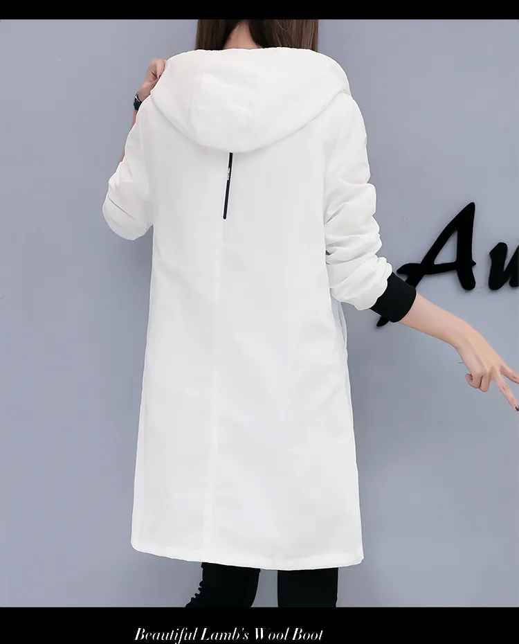 Vår Höst Trench Coat Kvinnor Kausal Långärmad Med Hood Medium Armé Grön Kvinna Casaco Feminino S 210525