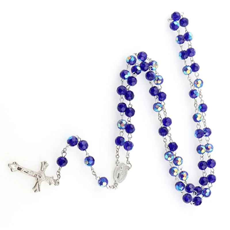 Винтажное религиозное ожерелье с крестом, четки, ожерелье с изображением Иисуса, женское католическое Девы Марии, стеклянная цепочка из бисера, мужское колье Jewelry2243