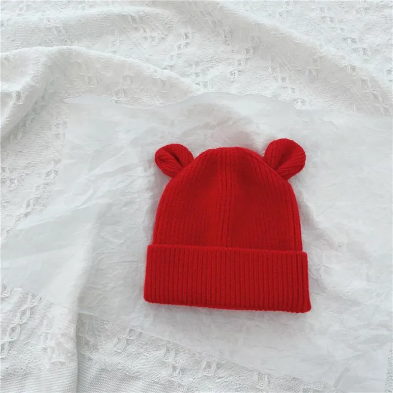 Kış bere şapkalar sevimli ayı için kulakları ile örme kaput erkek şapka yumuşak sıcak çocuklar kap bebek aksesuarları Yeni