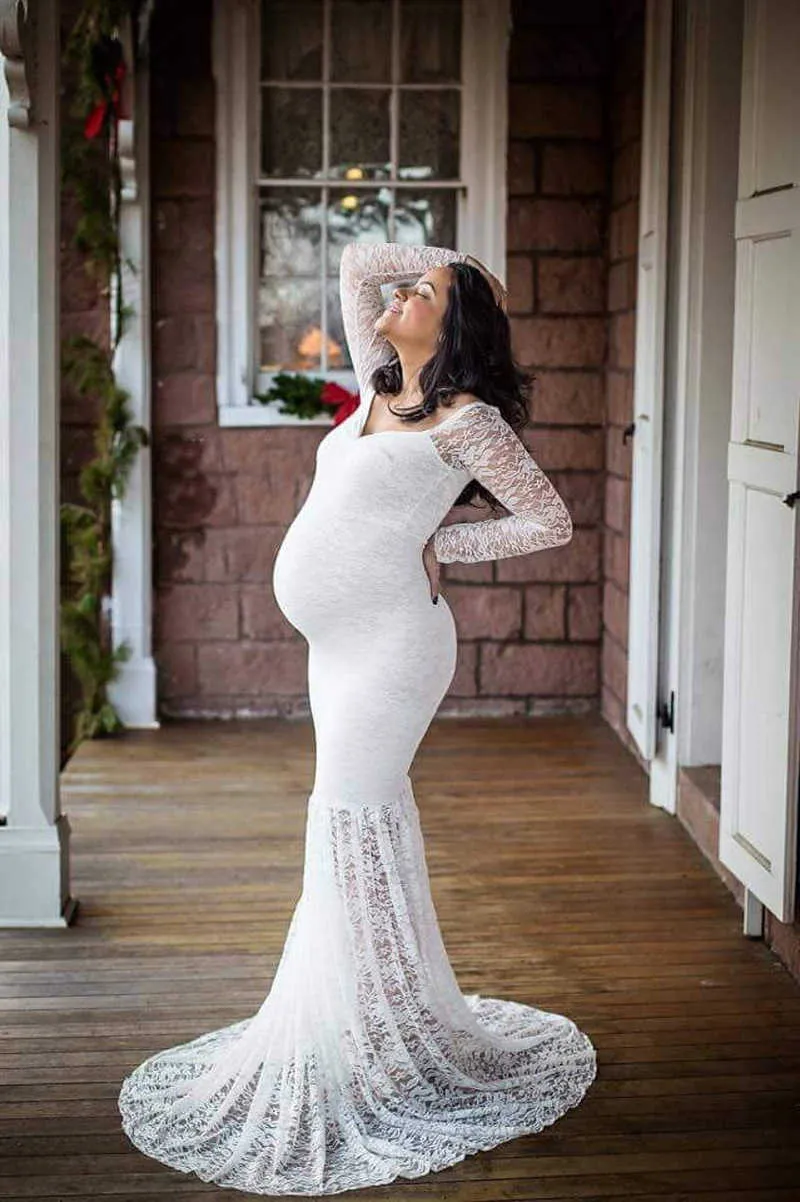 2018 Mermaid Maternity Dresses For Photo Shoot Lace Maxi Maternity Gown Off Shoulder Sexy Women Pregnancy Dress Photography Prop (16)