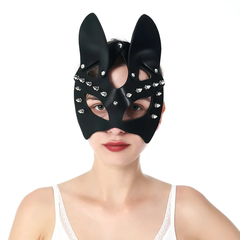 Seksi Deri BDSM Kedi Gözler Maskeleri Punk Erotik Fetiş Koşum Yetişkin Oyuncaklar için Parti Kostüm Bunny Cosplay Tavşan Yüz Maskesi