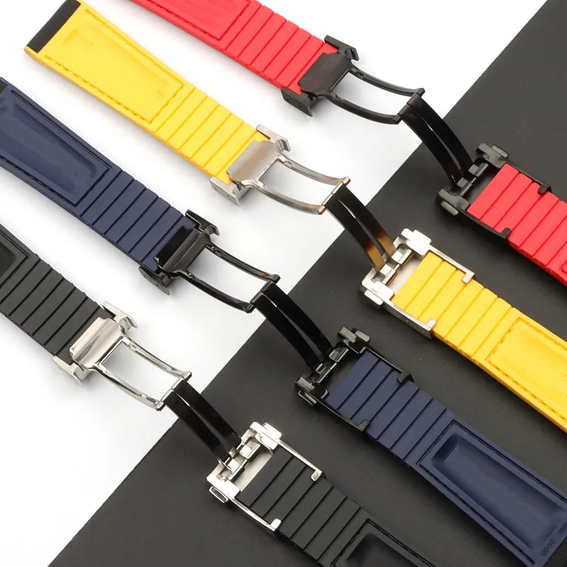 22mm 24mm svart armband nylon silikon gummi klockband rostfritt spänne för fit brei-tling watch strap334e