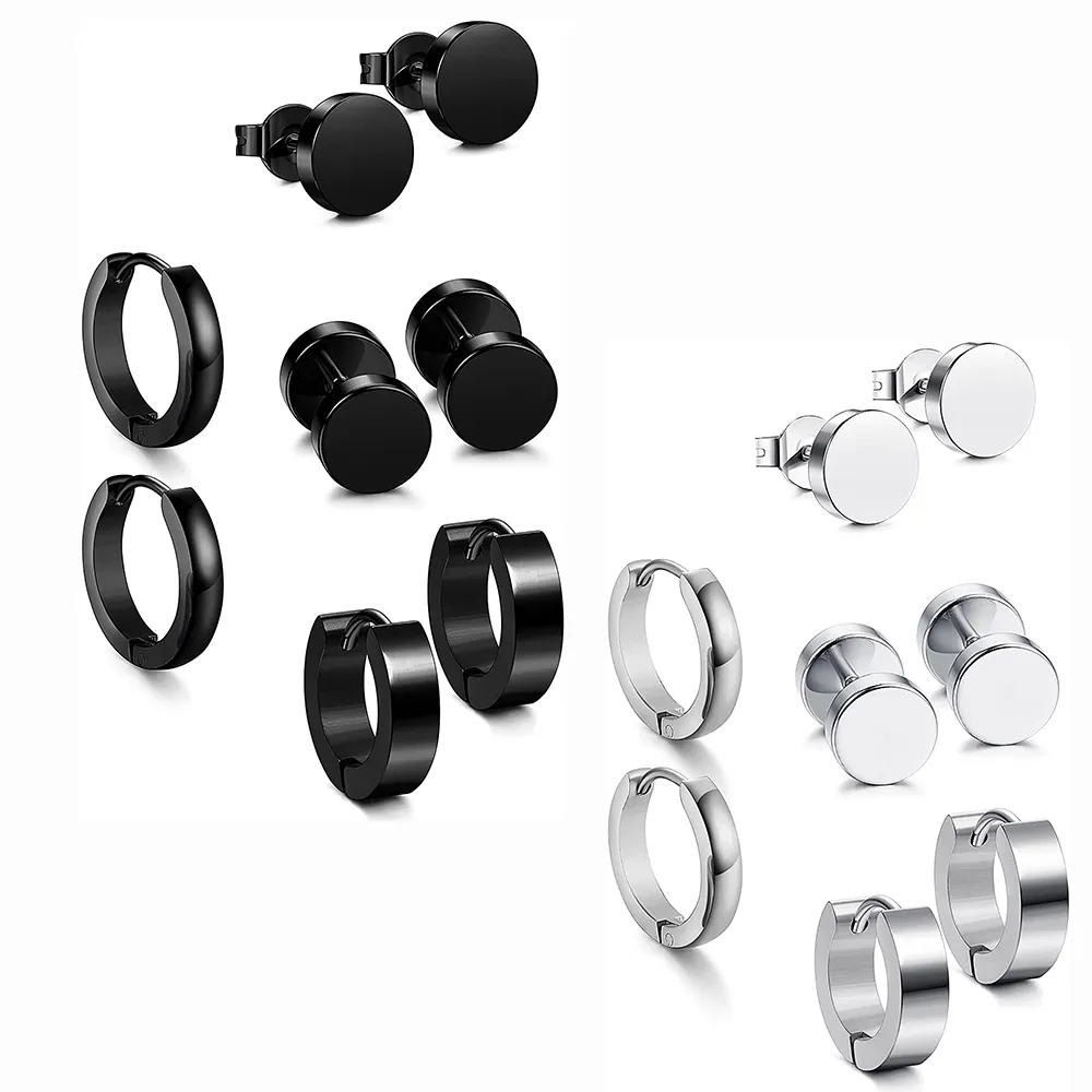 4 Paare/satz Edelstahl Creolen Piercing Ohrring Für Frauen Männer Punk Gothic Barbell Kugel Ohrstecker Silber Ton Schwarz