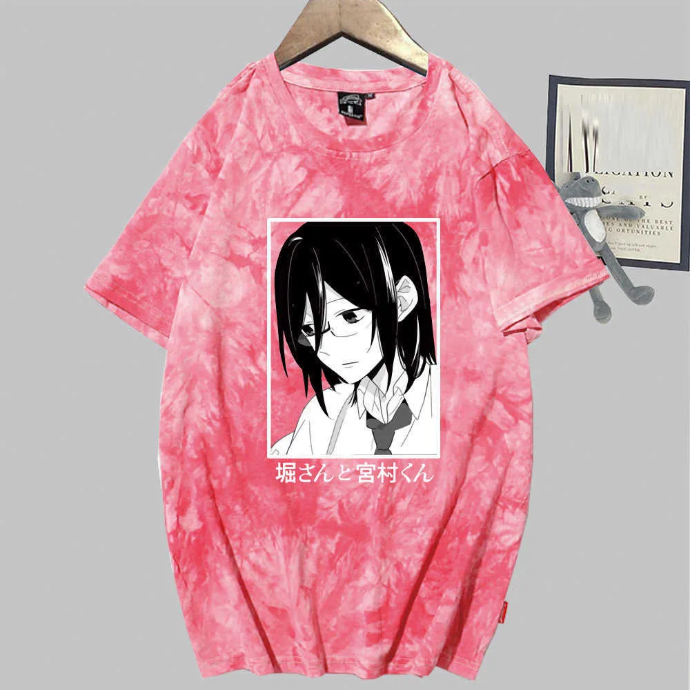 Anime Hori San à Miyamura Kun T-shirt d'été à manches courtes et col rond Tie Dye Y0809