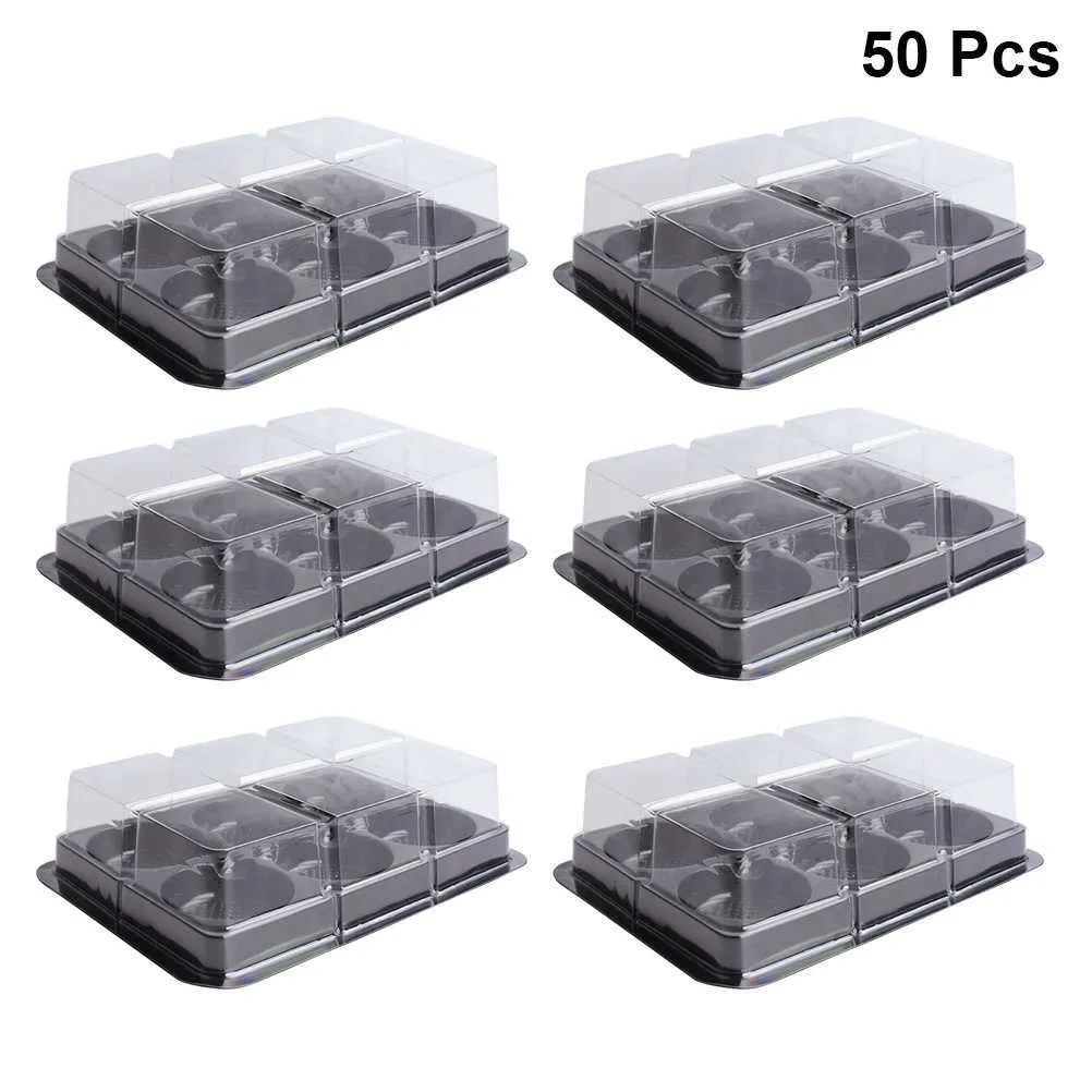 6 Cavities Mochi Containers Plastic Mooncake Tray with Transparent Lid Food Packaging Box Y0712