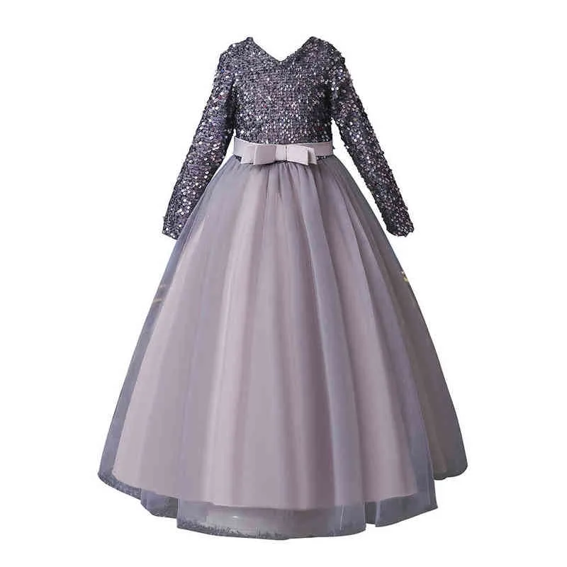 Manches longues enfants robe de princesse demoiselle d'honneur vêtements robes de soirée de mariage pour les filles Costume de noël Vestidos 4-14Y 220106