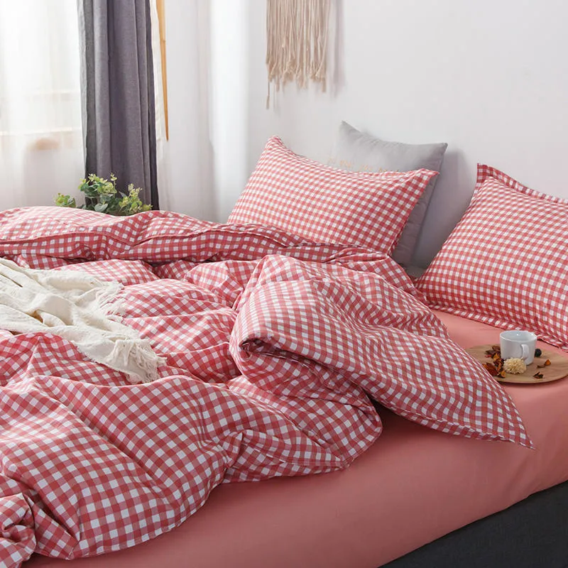 Tröster-Bettwäsche-Set im Karo-Stil mit Bettlaken, King-Size-Housse de Couette, einfarbiges Bettbezug-Set für Bettwäsche für Erwachsene 210309