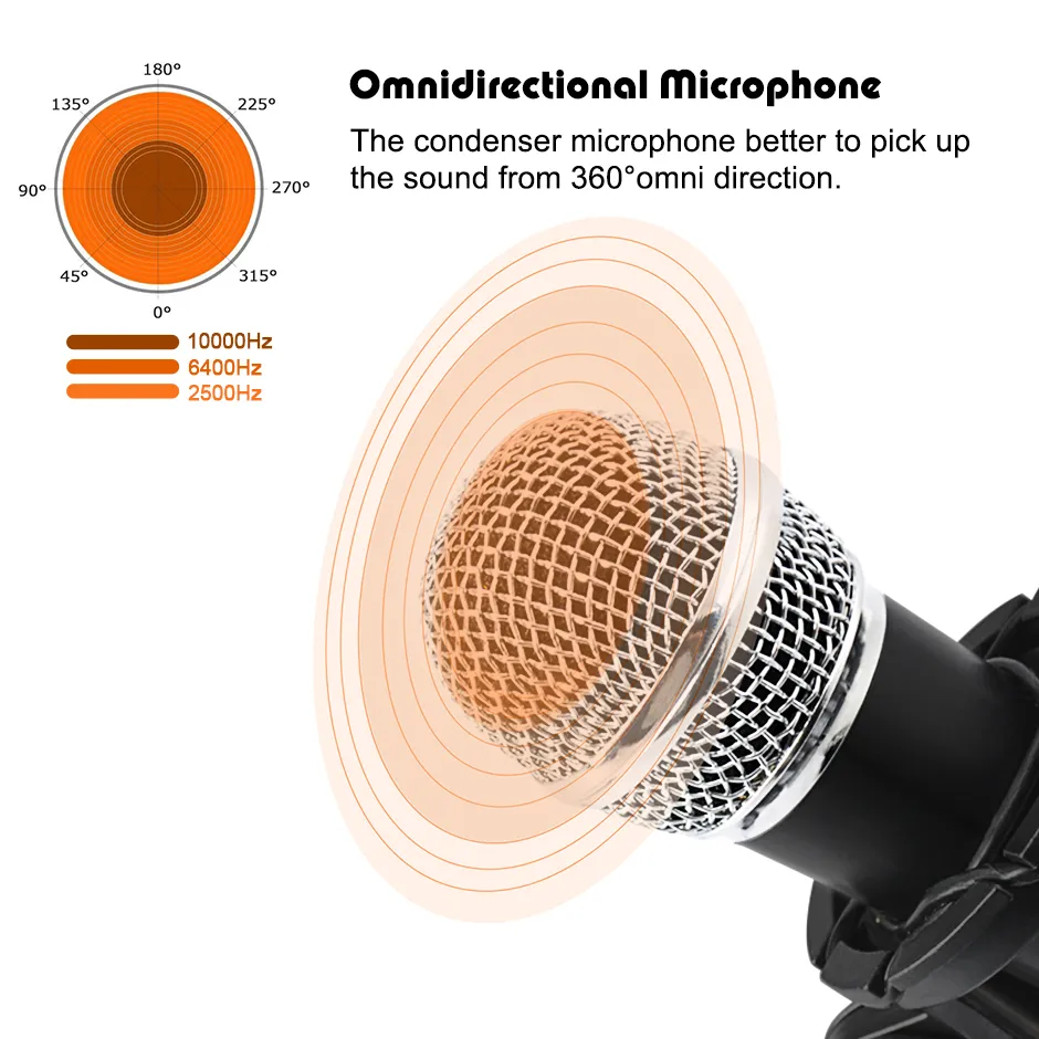 Microphone à condensateur d'enregistrement, Kit de micro pour téléphone portable, pour ordinateur, karaoké, support de micro, prise Android 3.5mm