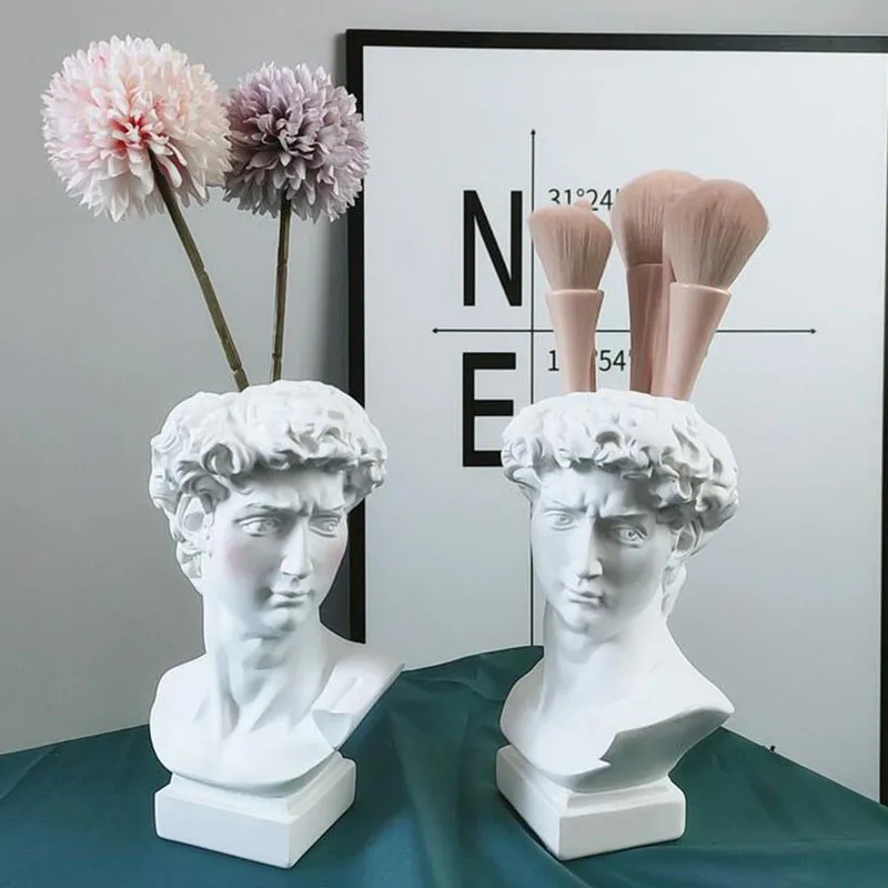 Resin Vase Flowerpot Home Decoration Makeup Brush Holder Pen Holder Cosmetic Storage Box European Sculpture Model Sketch 210310