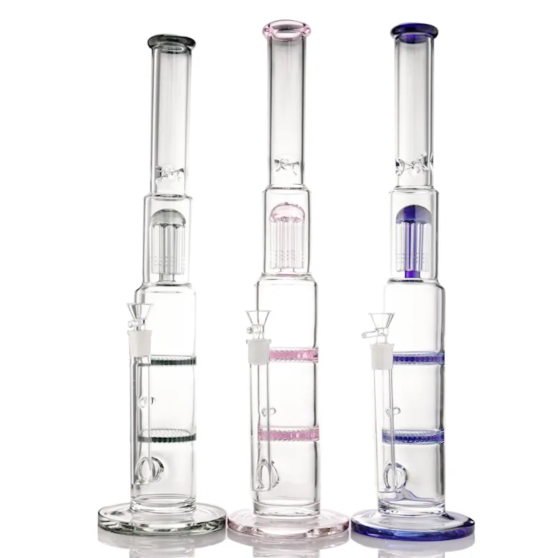 Honingraat Hookah Bong Clear Glass Ice Catcher Double Honeycombs 8 Arms Percolator Waterpijp DAB Rig Olierigs met 14mm verbinding