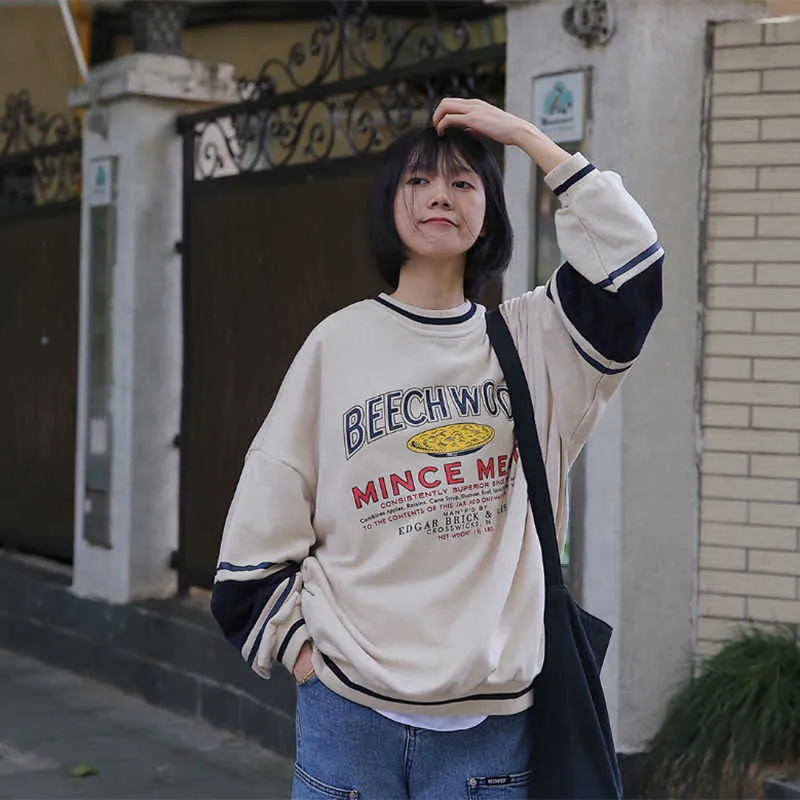 Felpa girocollo con stampa lettera vintage di marca stile preppy adolescenti ragazza manica lunga top vestiti coreani harajuku 210728