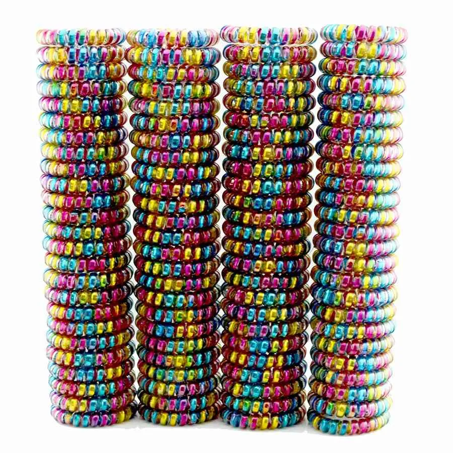 Lotti 100 pezzi donne ragazze taglia 5,5 cm fasce capelli colorate gomma elastica filo telefonico cravatte corda di plastica gomma primavera