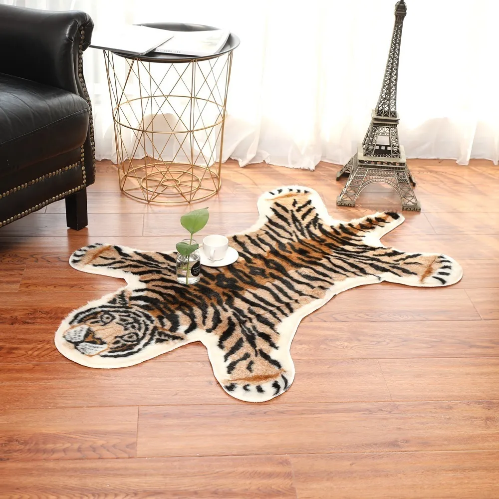 Tapis imprimé Tigre Vache Léopard Tigre Imprimé Peau de Vachette Faux Cuir Antidérapant Tapis Antidérapant 94x100CM Tapis imprimé Animal Y200416245A