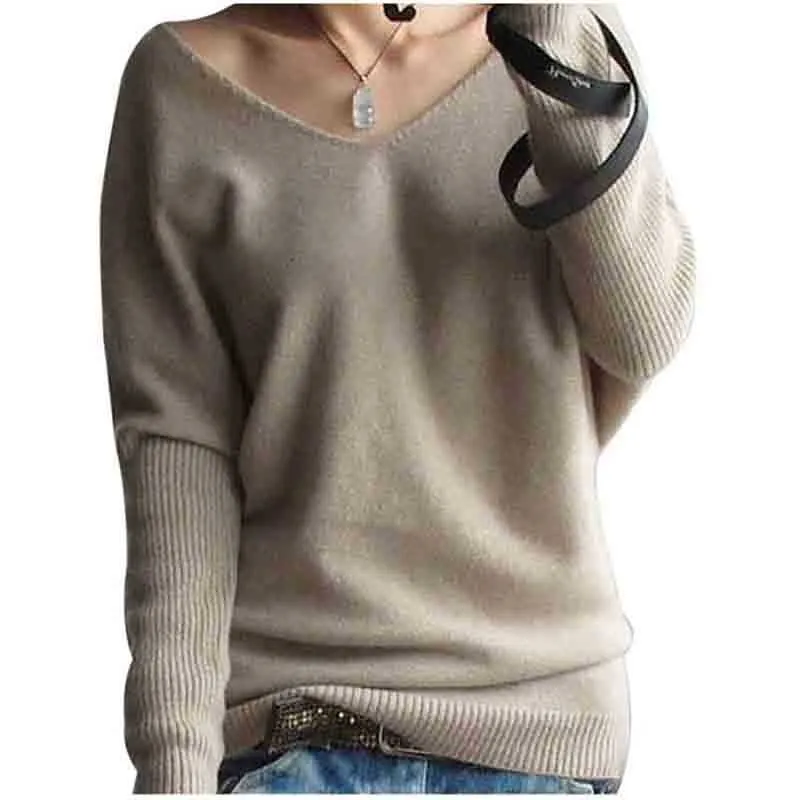 Longming Oversize Tröja Kvinnor V-halsull Höst Vinter Lös mjuk Sticka Jumper Kvinna Pullover Sexig Cashmere 210914