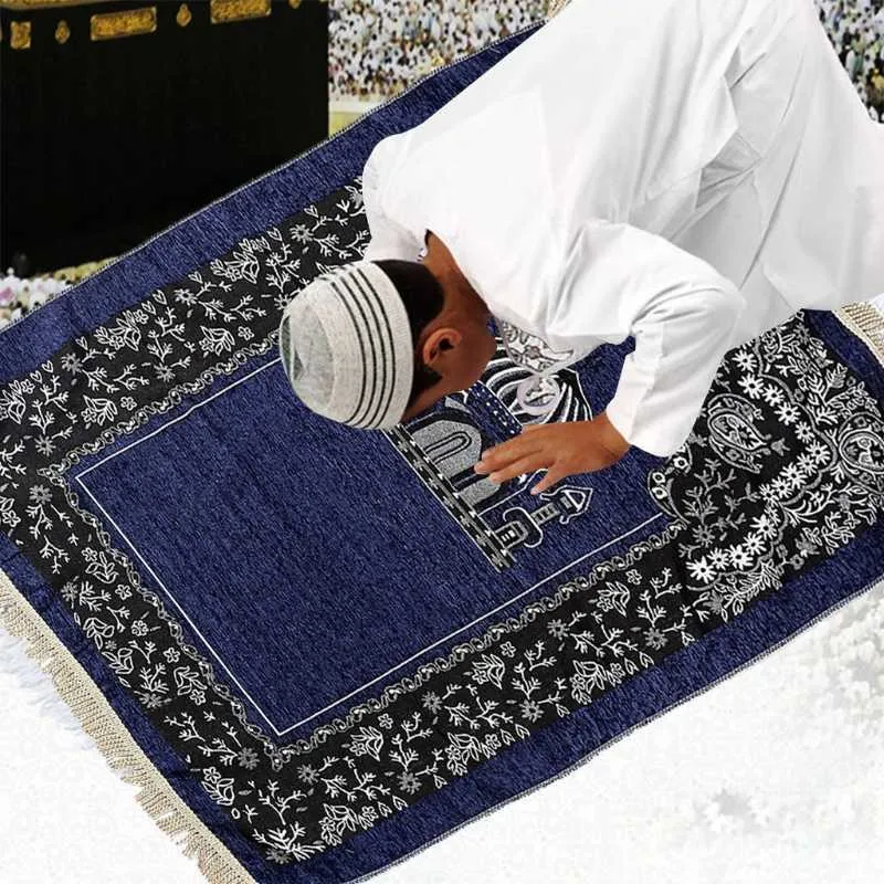 Islamic Chenille Prayer Rug Mosque Floral Pattern Tassel Woven Muslim Carpet Mat 210928