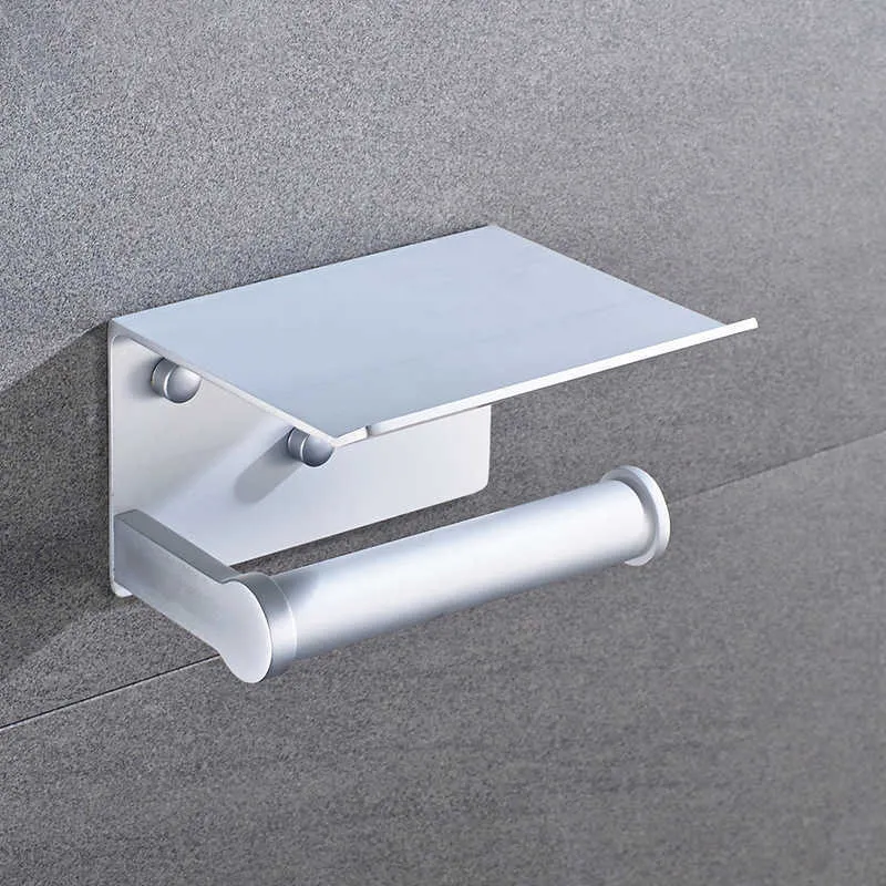Väggmonterad toalettpapper Hållare utrymme Aluminiumvävnad Mobiltelefon Badrum Roll Rack Mount Produkt 210709