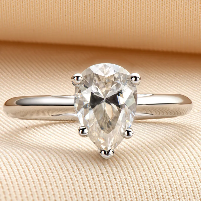 LESF prata 925 2 quilates corte pêra noivado feminino anel de casamento diamante sintético presente joias requintadas
