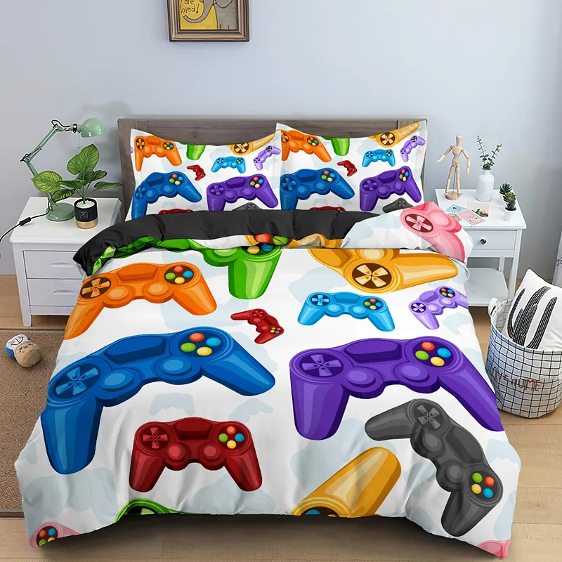 Vente chaude jeu ensembles de lit pour garçons Gamer couette housse de couette jeu thème chambre décor unique roi ensemble de literie maison Textile 210309