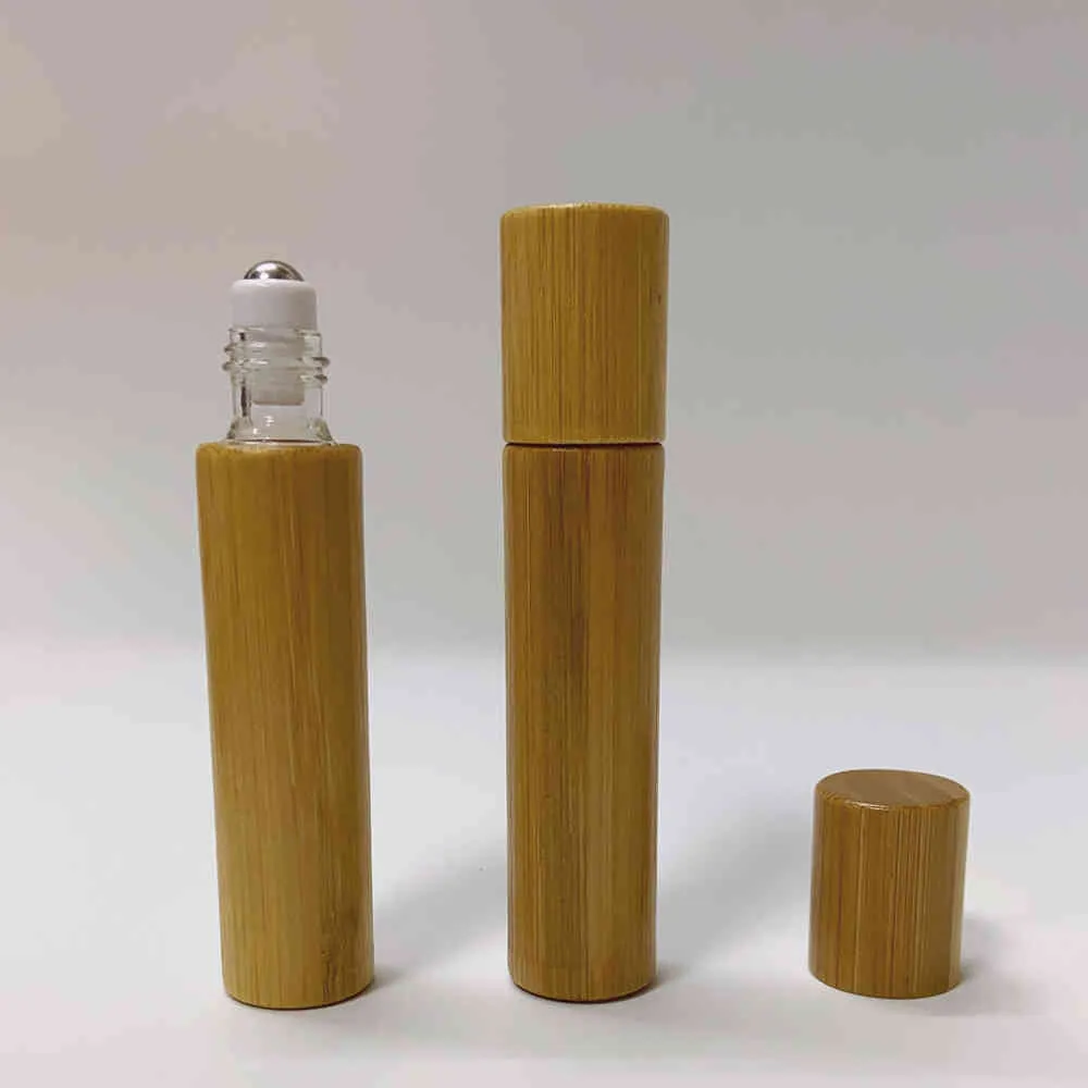 5ml 10ml Empty Essential Oil Containers Natural Bamboo Perfume Fragrance Scent Steel Roller Ball Bottles for Home Travel Salon