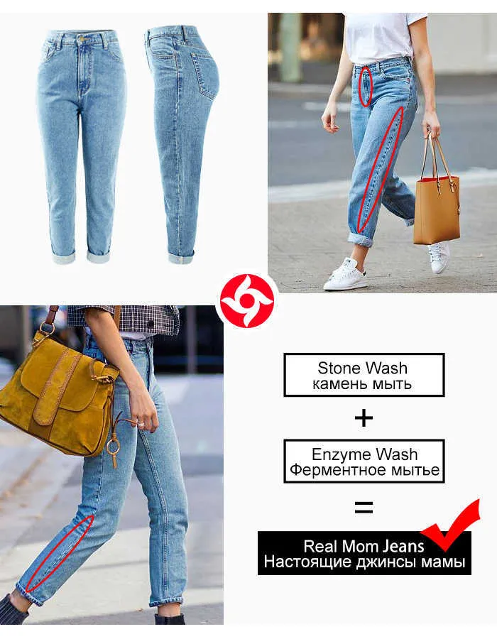 1886 youaxon katoen vintage hoge taille mama jeans vrouwen blauw zwart denim broek vriendje Jean femme voor vrouwen 210922