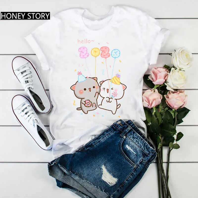 Neu Frauen T-shirt Cartoon Lustige Nette Katze Drucken T-shirt Femme Harajuku Kawaii Sommer Tops T Shirt Femme Tumblr Kleidung x0527