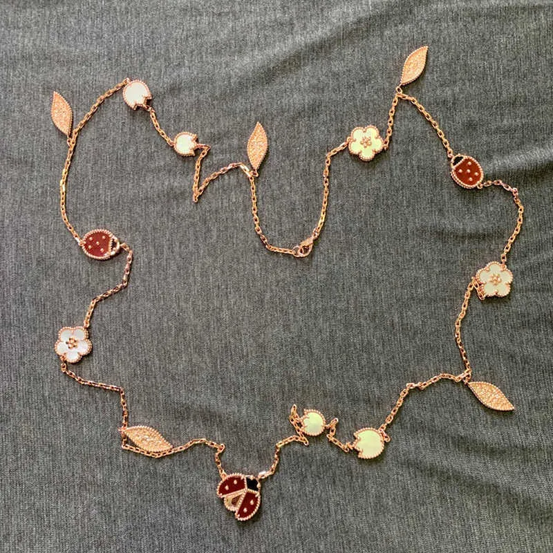 Brand Pure 925 Sterling Silver Jewelry For Women Ladybug Cherry Leaf Wedding Jewelry Set Earrings Necklace Bracelet Luxury Rose277W