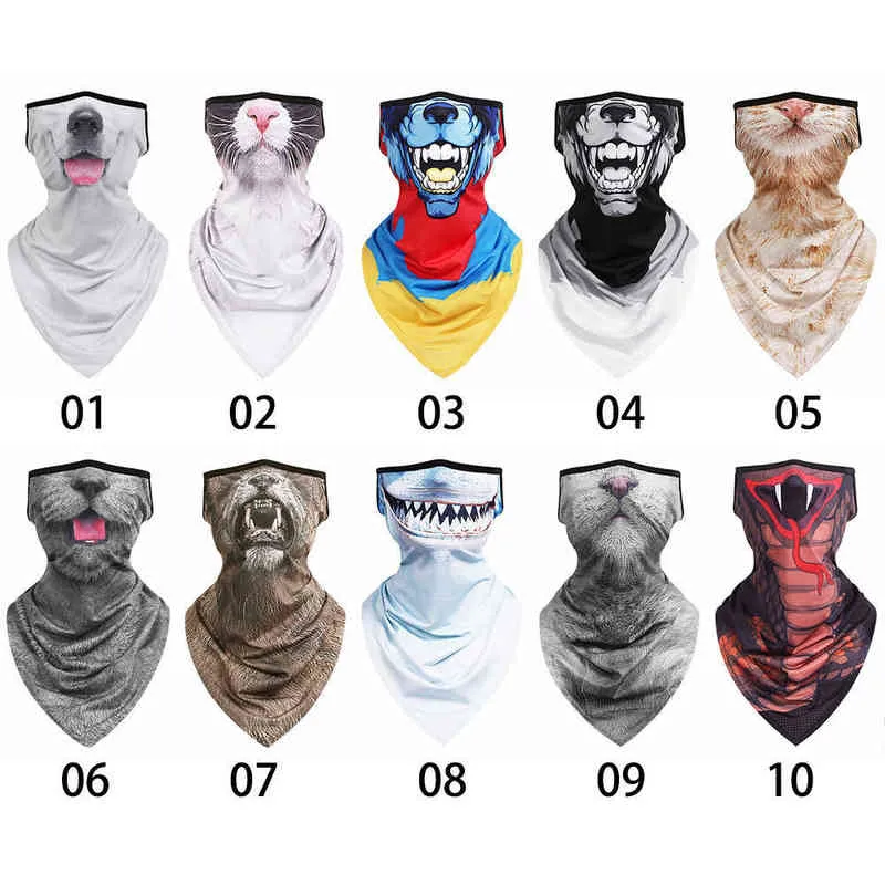 2021 Écharpe à tube à cou de cou avec boucles d'oreille Masque à contre-vent Ski Halloween Costume 3d animal imprimé bandana cyclisme randonnée Y1229