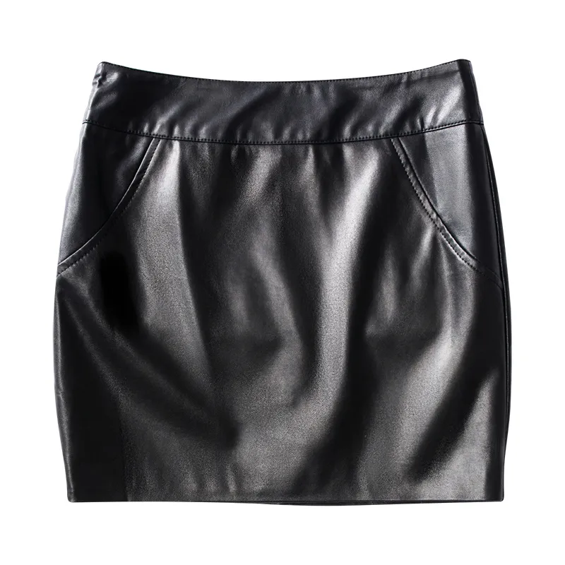 Kjol kvinnor sexig l￤der solid h￶g midja smal blyerts bodycon mini kjol office lady kjolar 210306