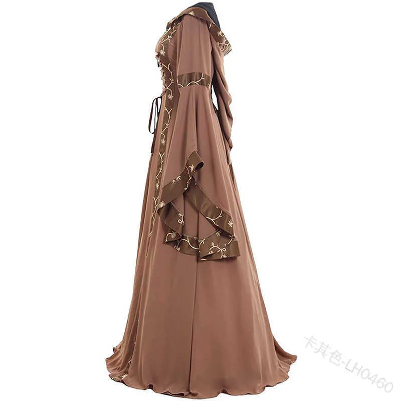 donne Nuovo abito medievale costume rinascimentale gotico Cosplay con cappuccio abito lungo donna retrò Steampunk abiti fantasia Halloween 5XL Y0913