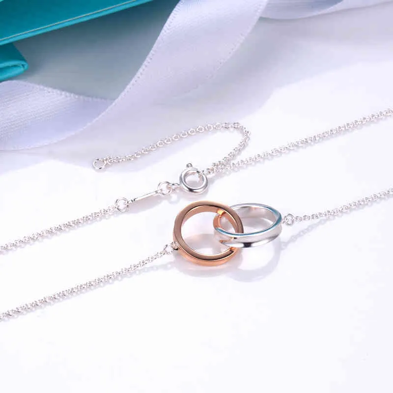 Double Ring Necklace Women's Silver Fashion Ring Color Separation Pendant Clavicle Necklaces Valentine Gift Chains For Women 256L