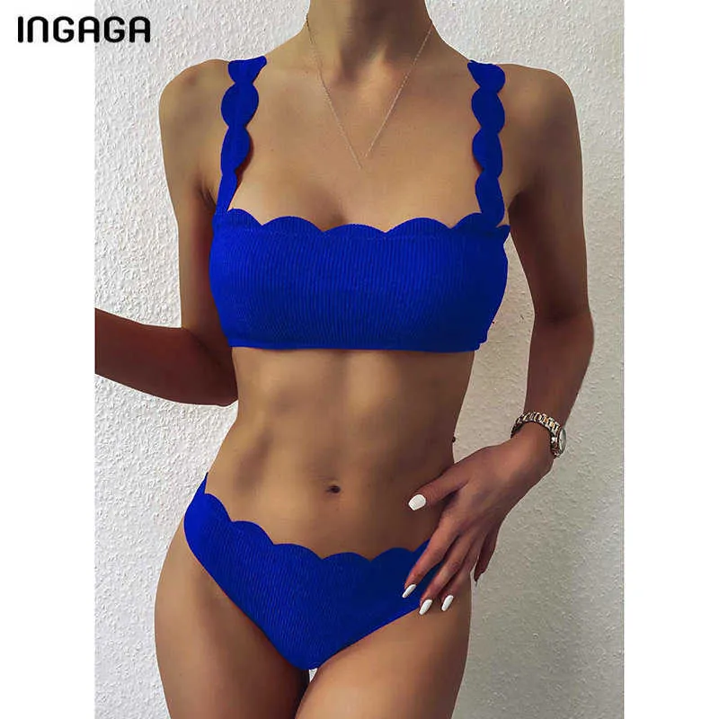 Ingaga Push Up Bikini Swimsuits Swimsuits Bikinis Swimwear Kobiet Czarny Bandeau Kostium Kąpiel Solid Biquini Beach Nosić 210621