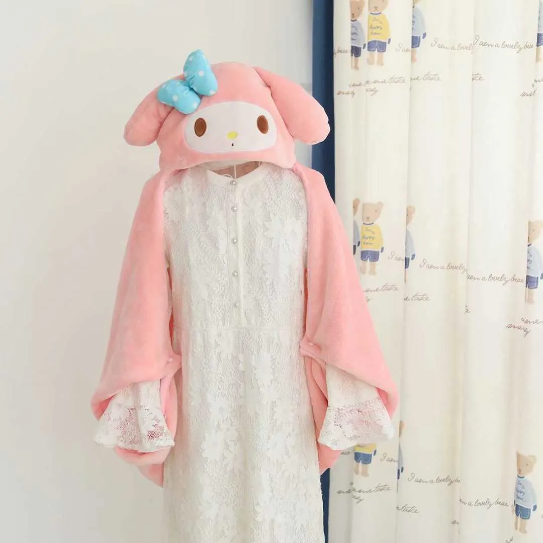 Cinnamoroll myMelody Kuromi Plush Cloak Lovely Anime Manteau Cartoon Nap Quilt Soft Flannel Blanket Children's Day Present 210724