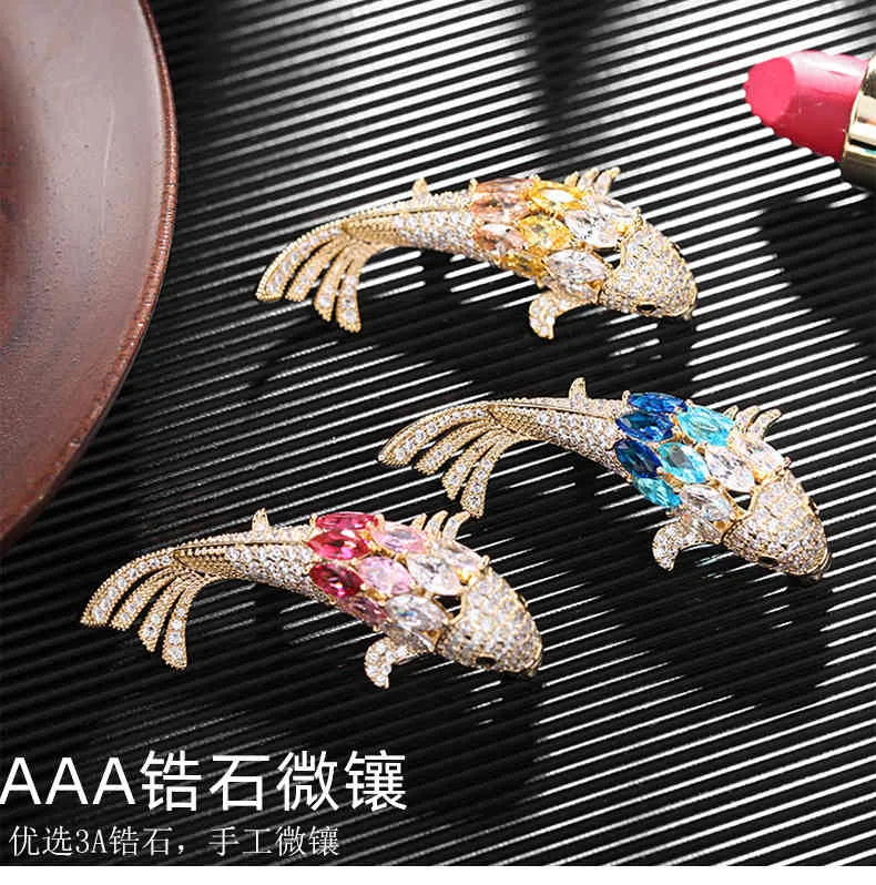 Japan And South Korea Small Fish Brooch Micro-Inlaid Gem Unisex Pin Elegant Sweet Corsage Clothing Accessories