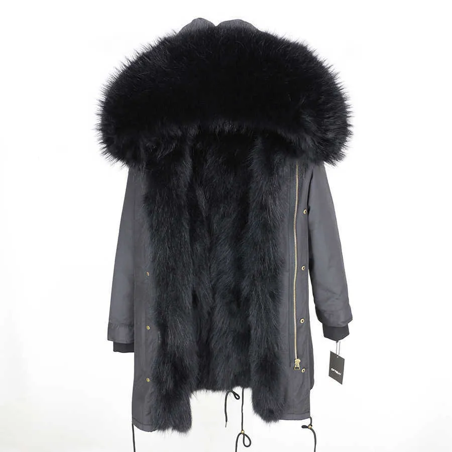 Real Fur Coat Winter Jacket Women Long Parka Waterproof Big Natural Raccoon Fur Collar Hood Thick Warm Real Fur Liner 210816