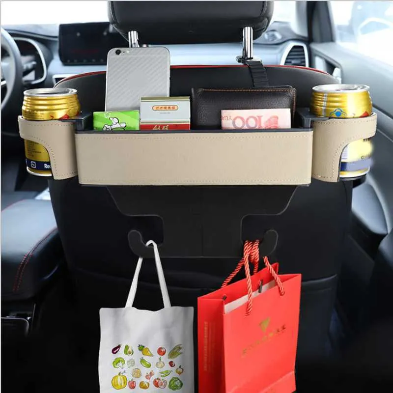 2 in 1 seggiolino auto posteriore Organizer Hanging gancio Auto Seat Gap Slip Slip Filler Seat Scatola di immagazzinaggio con Twin Tazza Premium PU