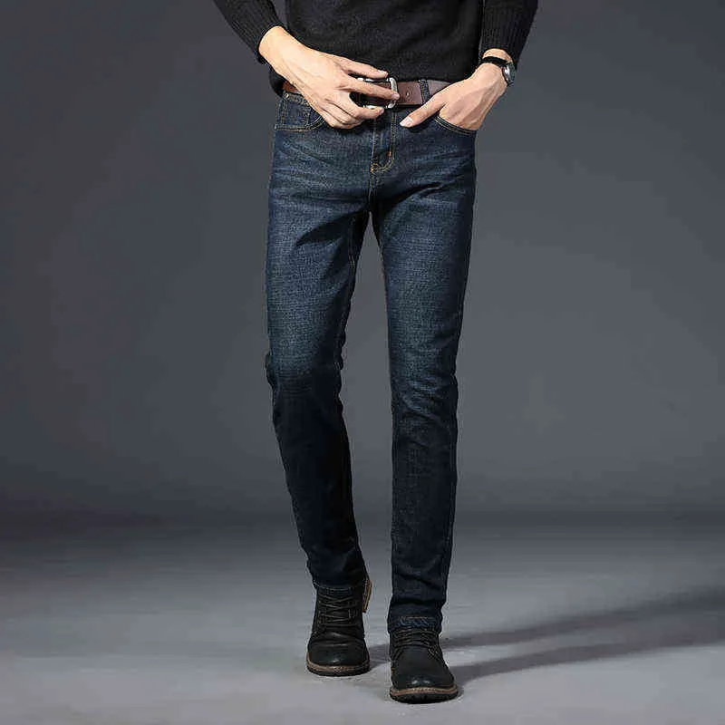 quattro stagioni jeans in denim di cotone di alta qualità uomo tinta unita marchio business pantaloni jeans casual dritti taglia grande 28-40 211108