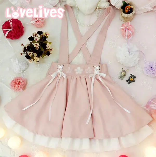 Style japonais doux Lolita filles jupe courte Sakura broderie jeune fille ie ruban jarretelle jupe femmes été 210311